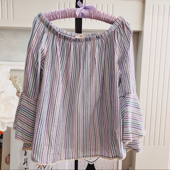 SOLITAIRE RAINBOW STRIPED BELL SLEEVE OFF SHOULDER - Picture 5 of 16